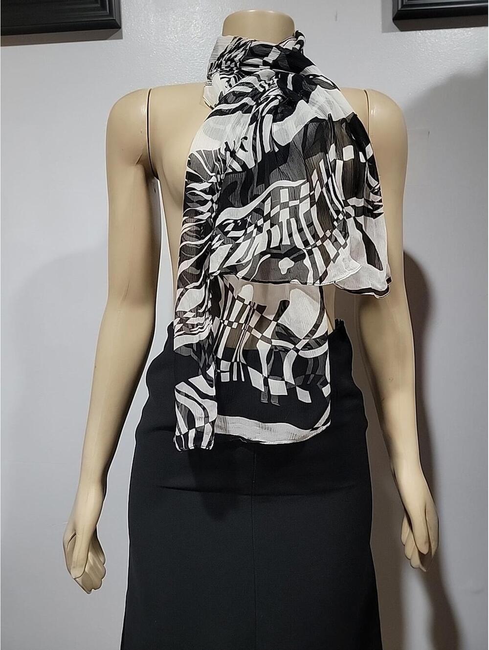 Alberto Makali Women's Scarf Abstract Silk Chiffon White And Black 17"×76"